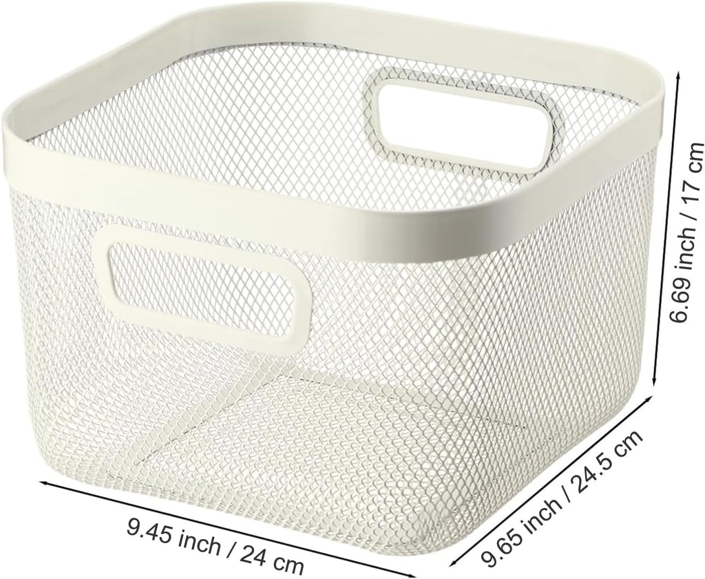 AJIODA Metal Mesh Steel Baskets, Household Wire Storage Organizer Bin Garden Harvest Basket Multi-functional Fruit Baskets with Handles for Kitchen Bathroom Picnic Shopping Decor Cabinet Home, Beige