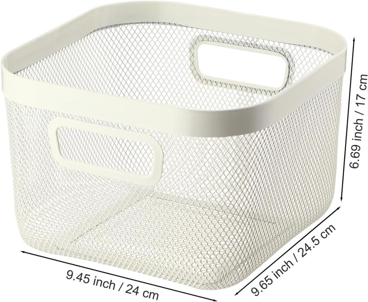 AJIODA Metal Mesh Steel Baskets, Household Wire Storage Organizer Bin Garden Harvest Basket Multi-functional Fruit Baskets with Handles for Kitchen Bathroom Picnic Shopping Decor Cabinet Home, Beige