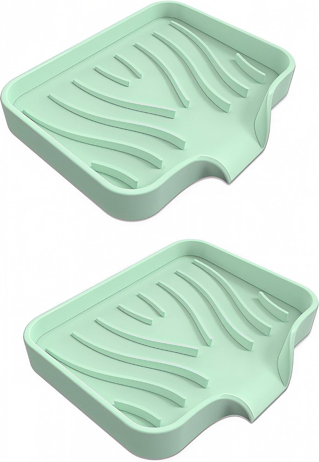 2PCS Light Green Self-Draining Silicone Bar Soap Dish and Holder for Shower