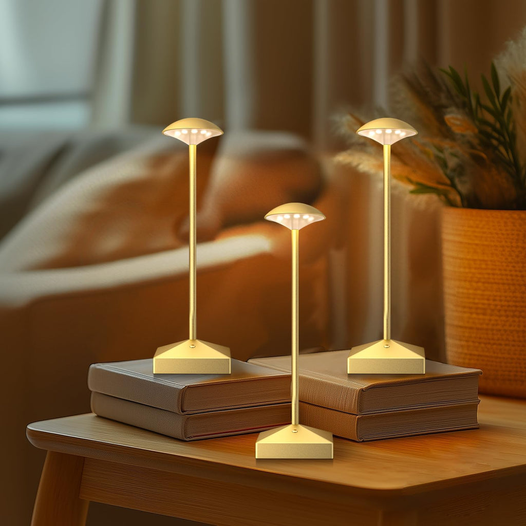 3 Pack Small Gold Rechargeable Cordless Table Lamps Dimmable