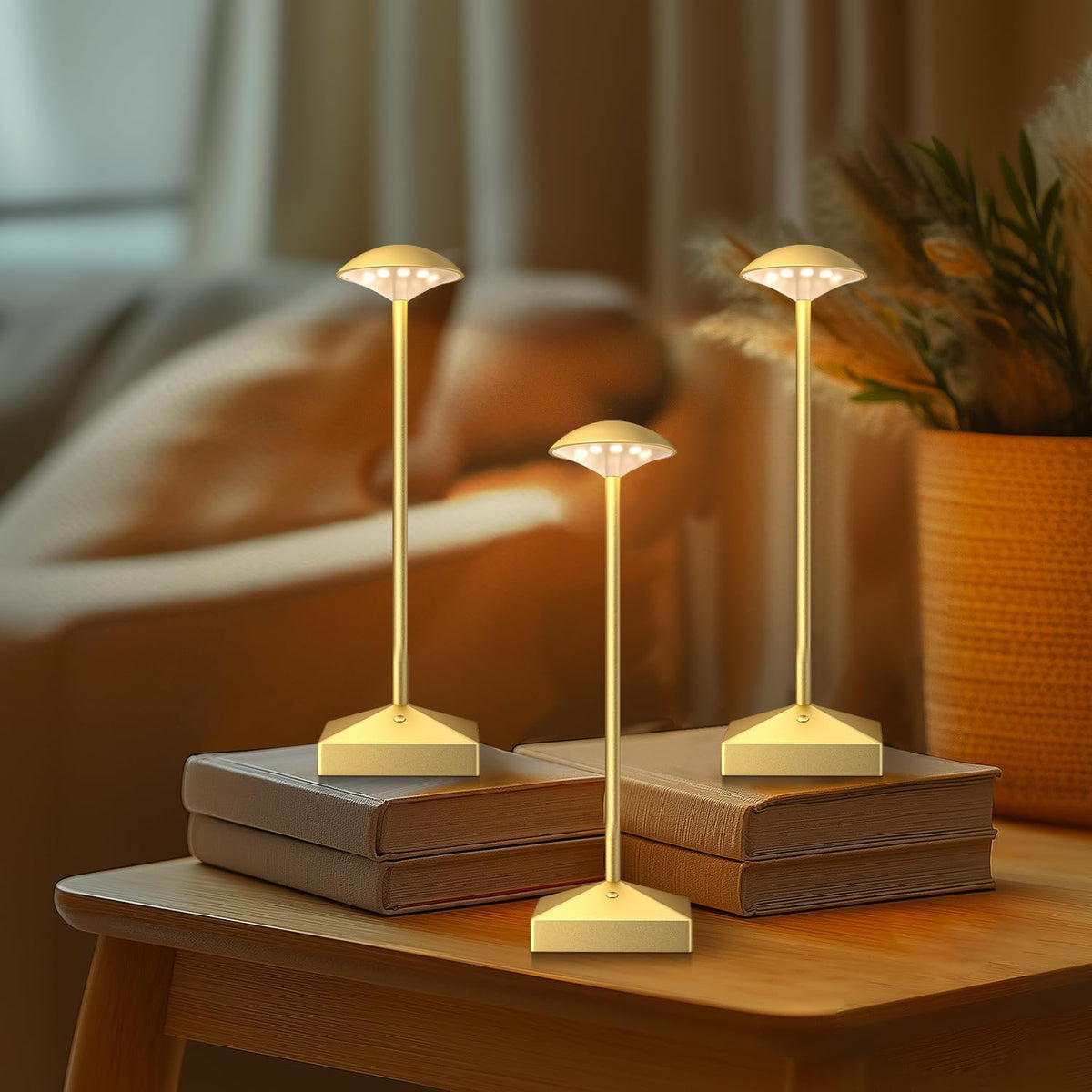 3 Pack Small Gold Rechargeable Cordless Table Lamps Dimmable