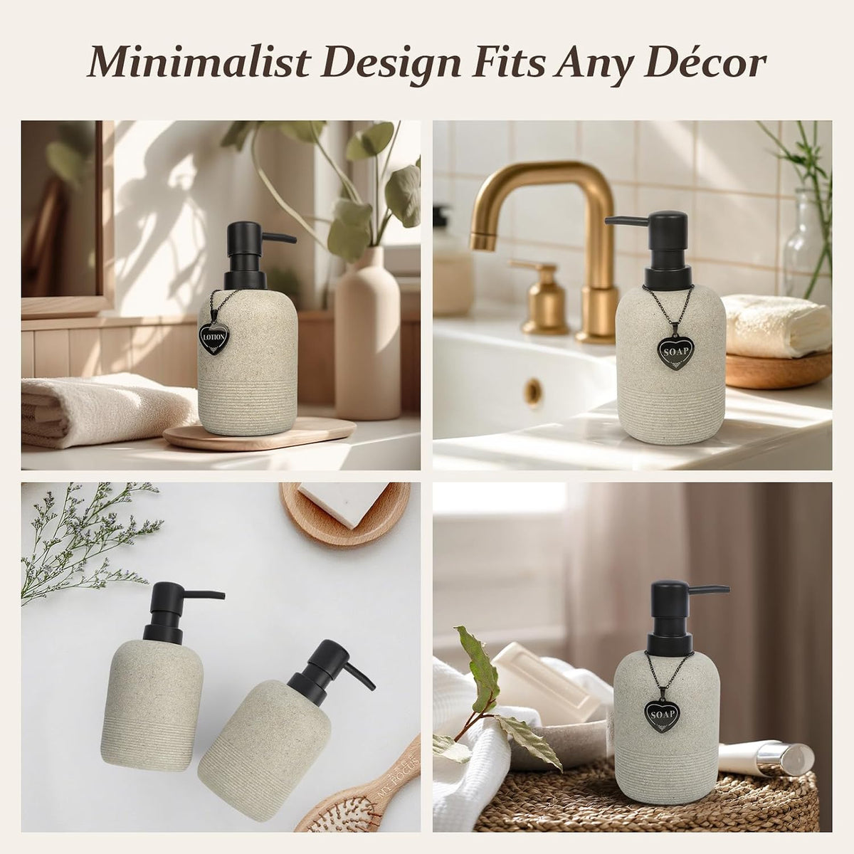 Hand Soap and Lotion Dispenser Set, Resin Bottles Black Heart