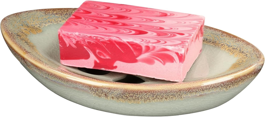 Ceramic Soap Dish with Self Draining Tray for Bar Soap, Bathroom, Kitchen (Pastel Blue)