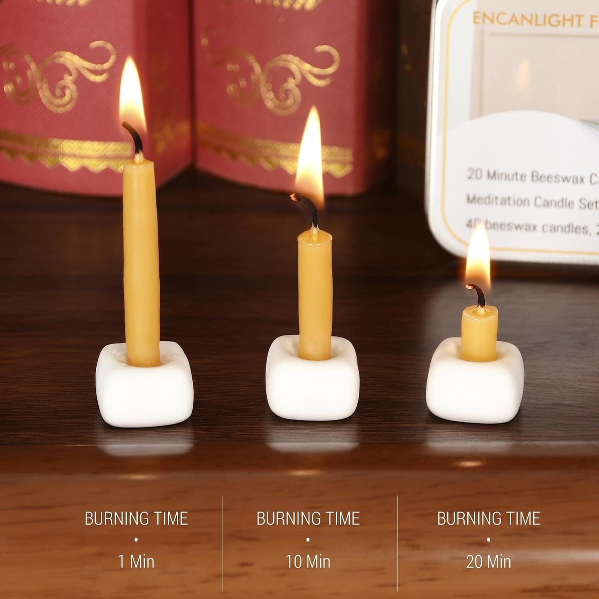 20 Minute Candles Set,2.6 Inch Beeswax Taper Meditation Candles 40Pcs