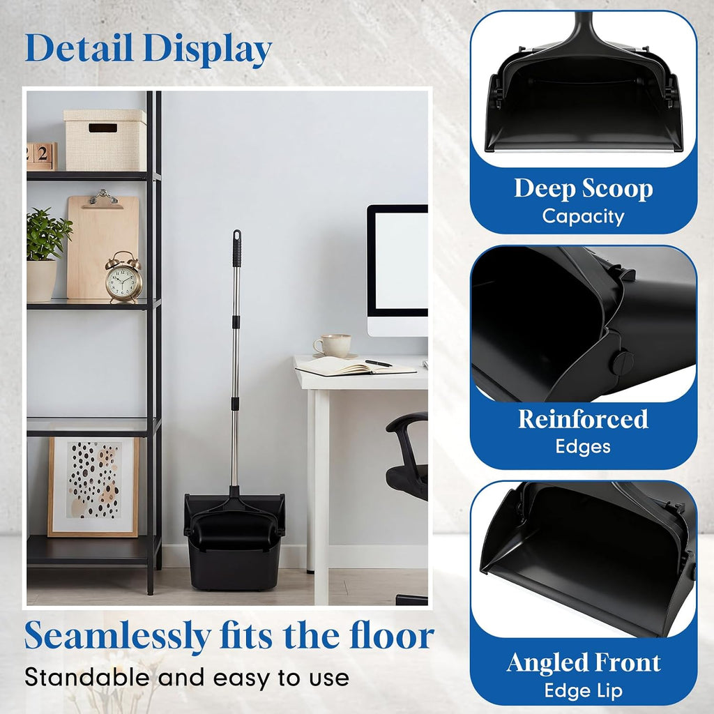 Maxcheck 2 Pcs 37'' Upright Lobby Dust Pan Plastic Bulk, Black