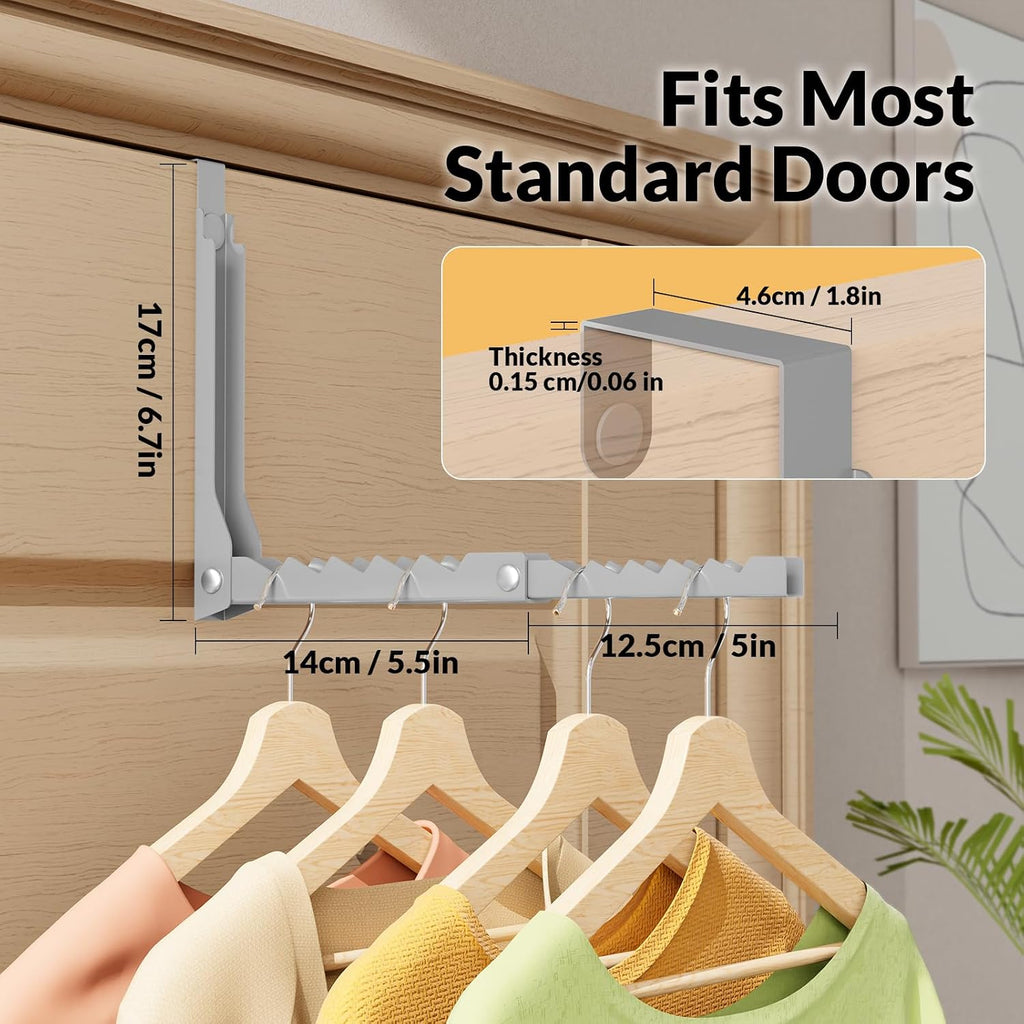 Over The Door Folding Clothes Hanger Rack, Collapsible Door Organizer with 10 Slots, Space Saving Hanger Holder for Laundry Room, Bedroom, Bathroom, Closet, Dorm, Fits Doors Up to 1.8 Inch