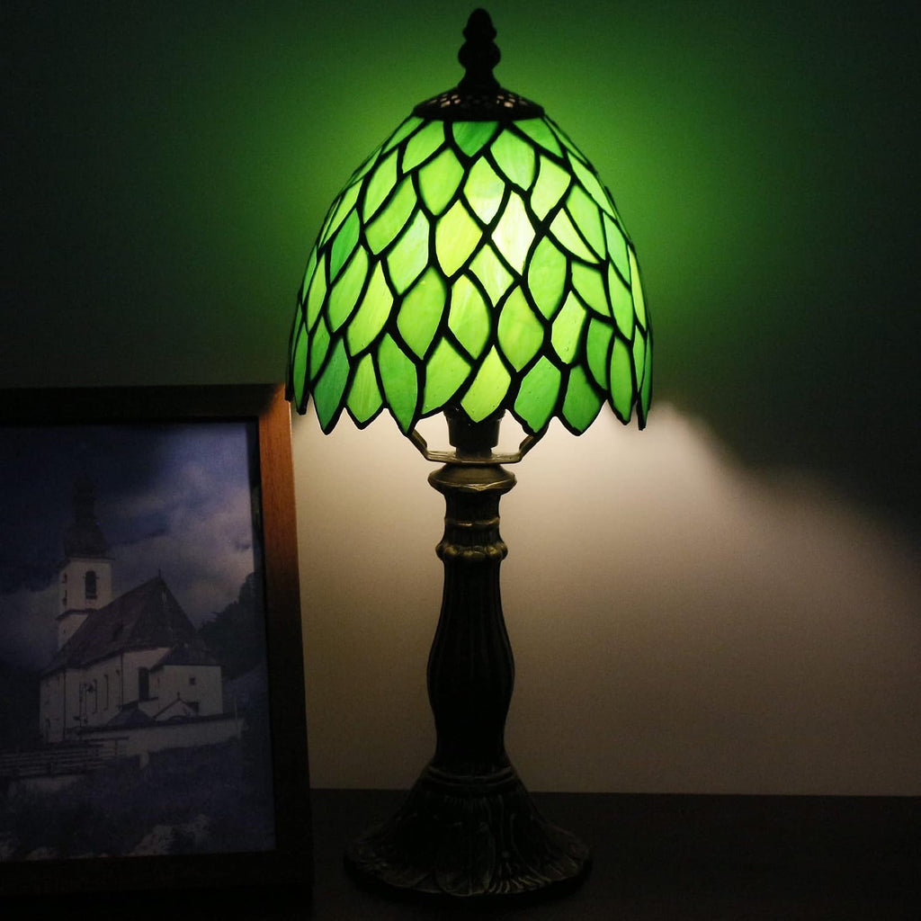 Small Tiffany Lamp Mini Accent Table Lamp Green Wisteria Leaves Style