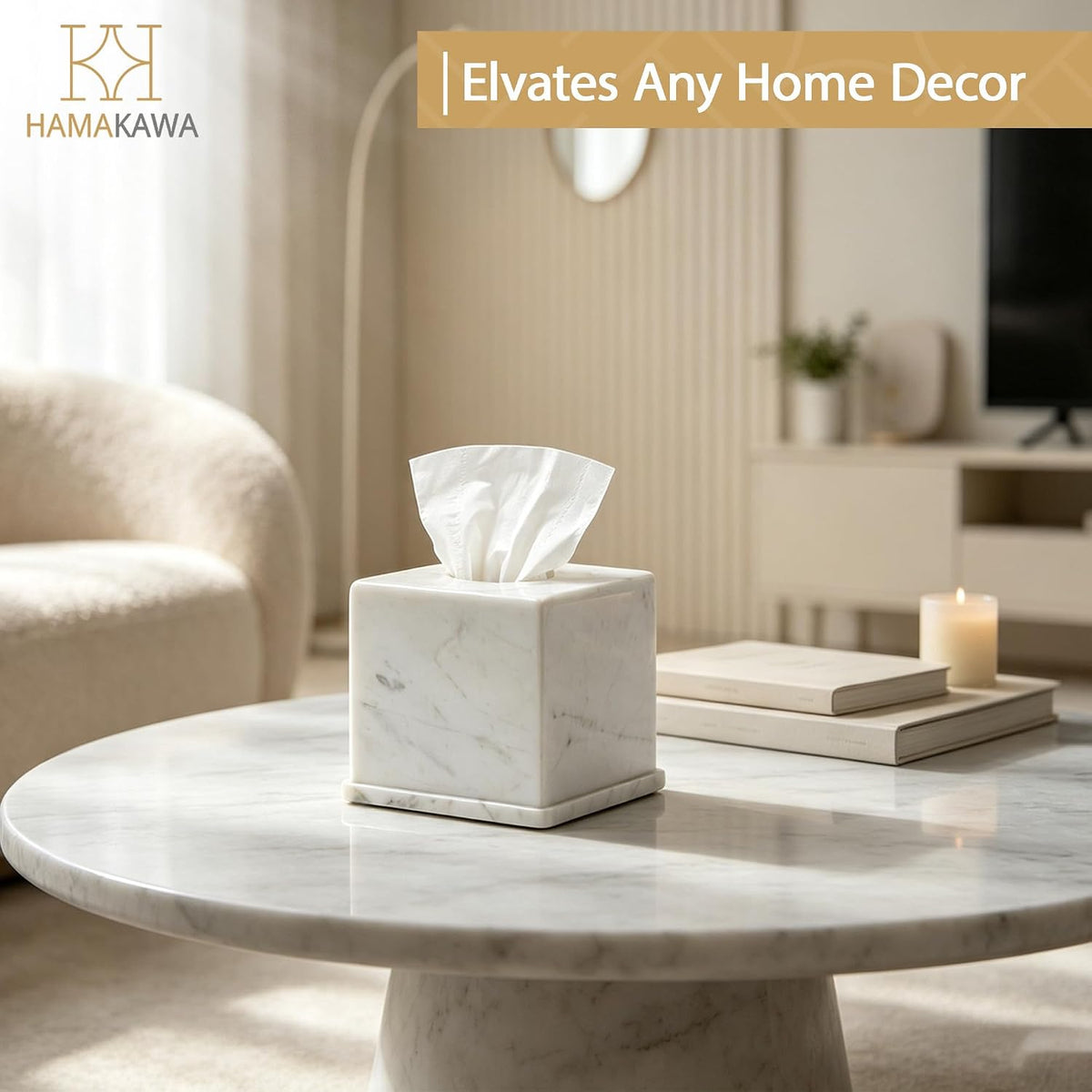 Natural Marble Tissue Box Cover, Volakas White Tissue Box Holder