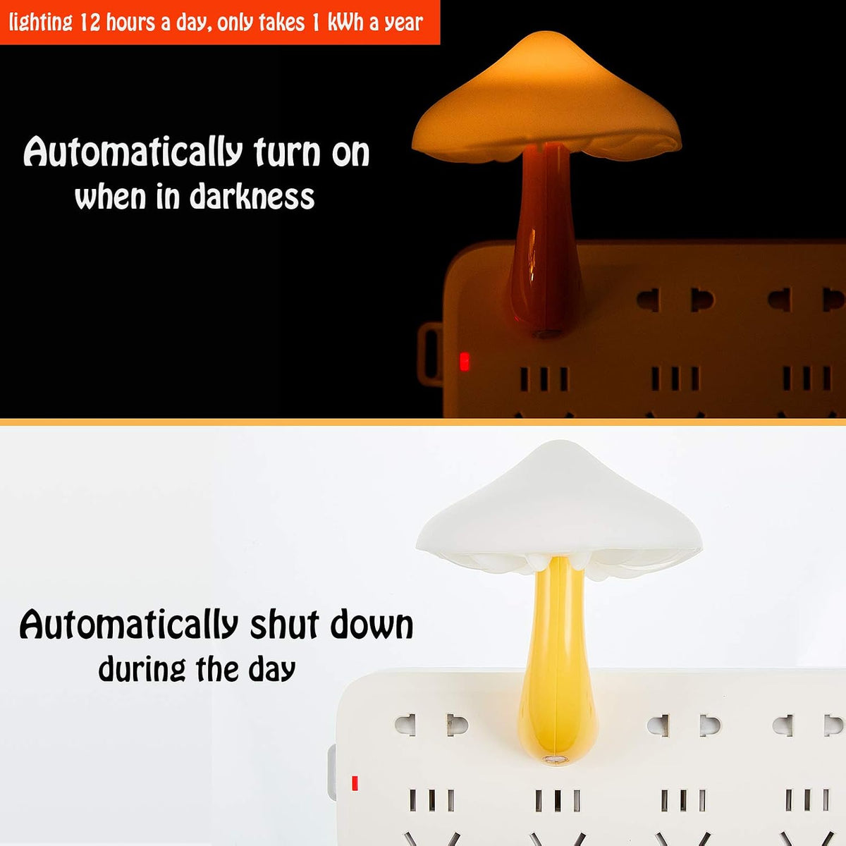 Honoson 4 Pcs Mushroom Night Light Plug in, Yellow Light with White Cover