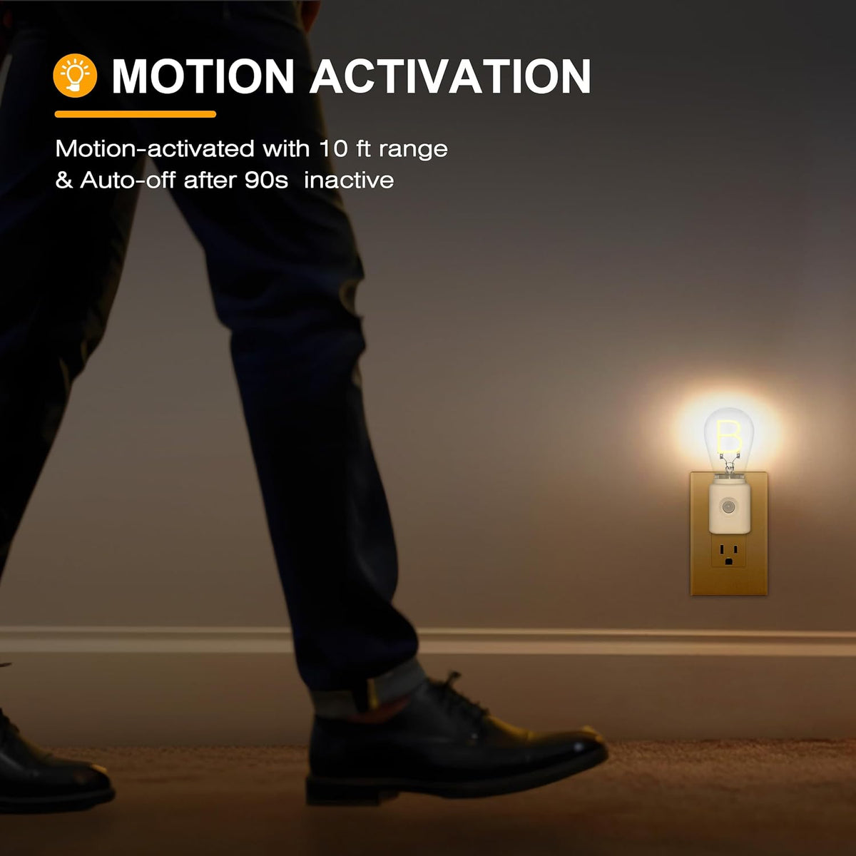 LED Night Lights Plug into Wall, Dimmable Night Light with Motion Sensors, Adjustable Brightness B-Type Nightlights, Warm 2200K, 1-Pack