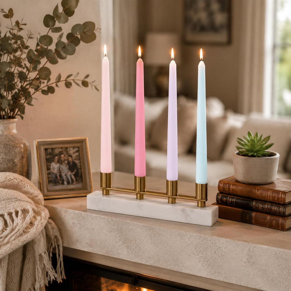 10 Inch Taper Candles, 8 Pack Unscented Dripless Pink Purple Blue Candlesticks for Birthday, Wedding, Dinner, Party, Shower