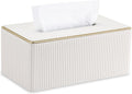 GORESE Rectangle Tissue Box Cover for Kleenex, PU Leather Tissue Box Holder, Rectangular Decorative Tissue Covers for 120(3-Ply)/160(2-Ply) Tissue Box, Cream White