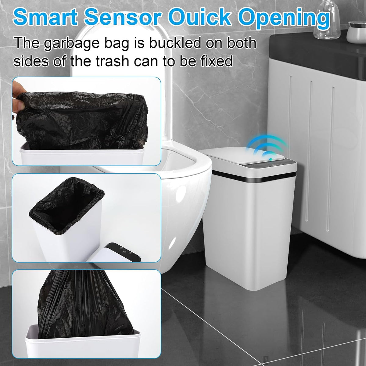 2 Pack Bathroom Trash can,Smart Touchless Bin with Lid(White+White)