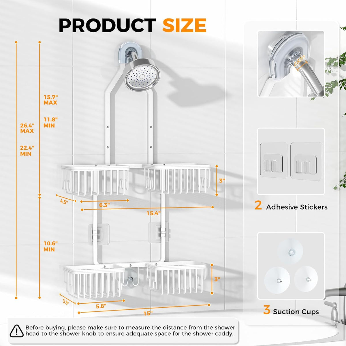 Adjustable Aluminum Shower Caddy Hanging for Handheld Showerhead, White