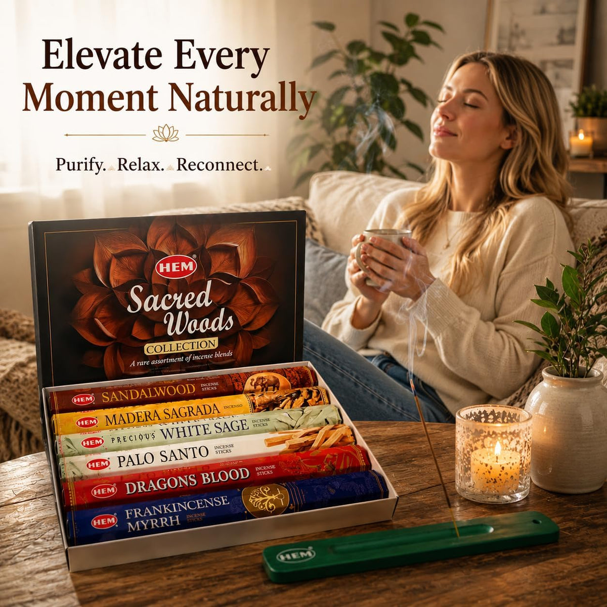 Hem Assorted Sacred Woods Incense Sticks, 6 Fragrances x 20 Sticks, 120 Total