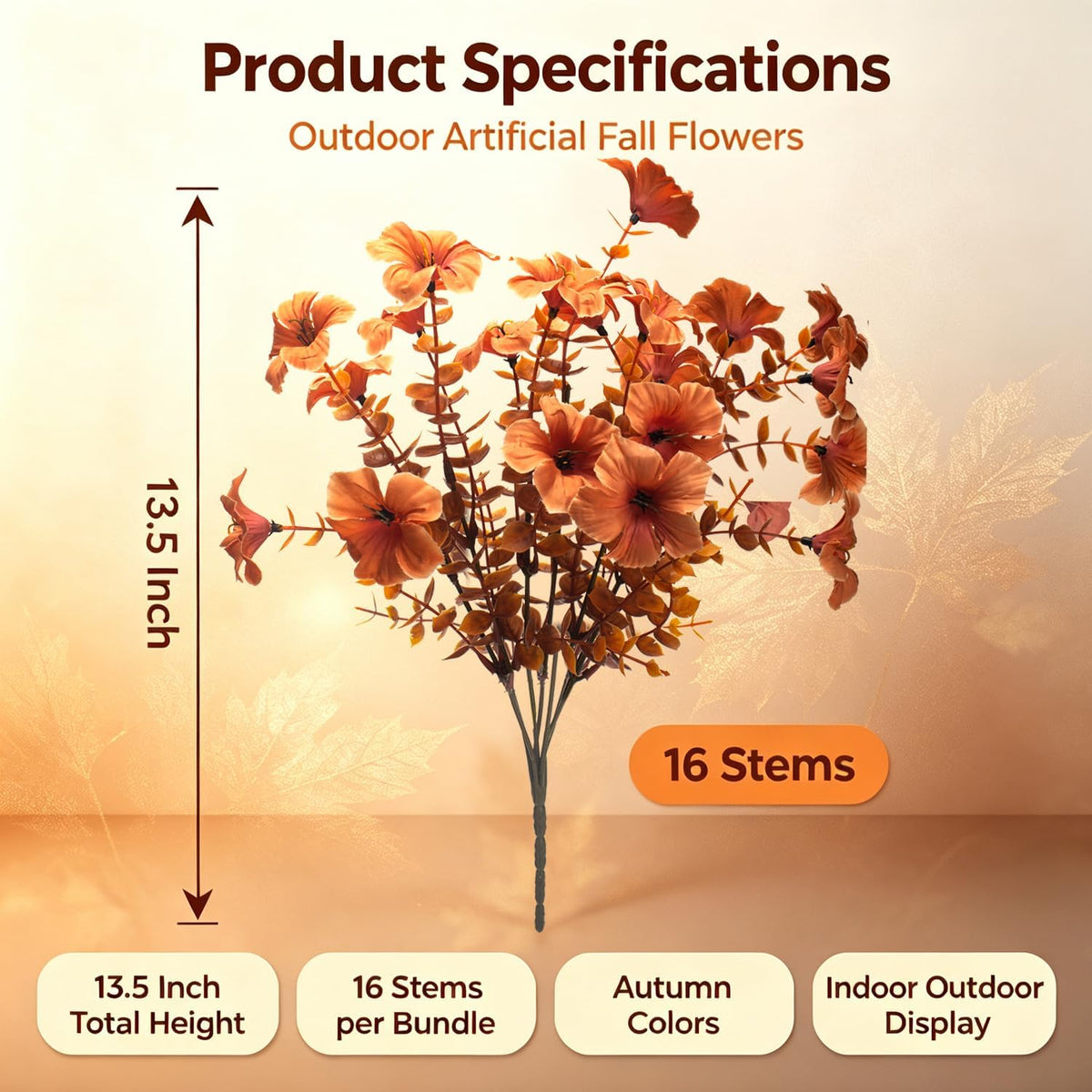 16 Bundle Artificial Fall Petunias Flowers for Outdoor Planters (Peach)
