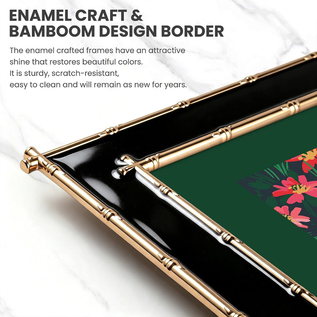 4x6 Picture Frame Black Enamel, Gold Bamboo Design Edge, Tabletop, 1pc