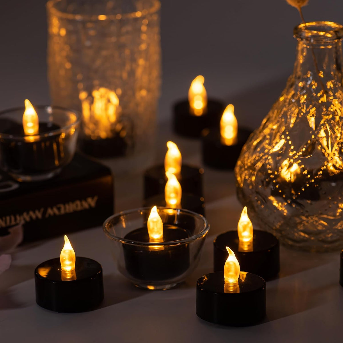 Flameless Tealight Candles, 40 Pack, Batteries Included, Black