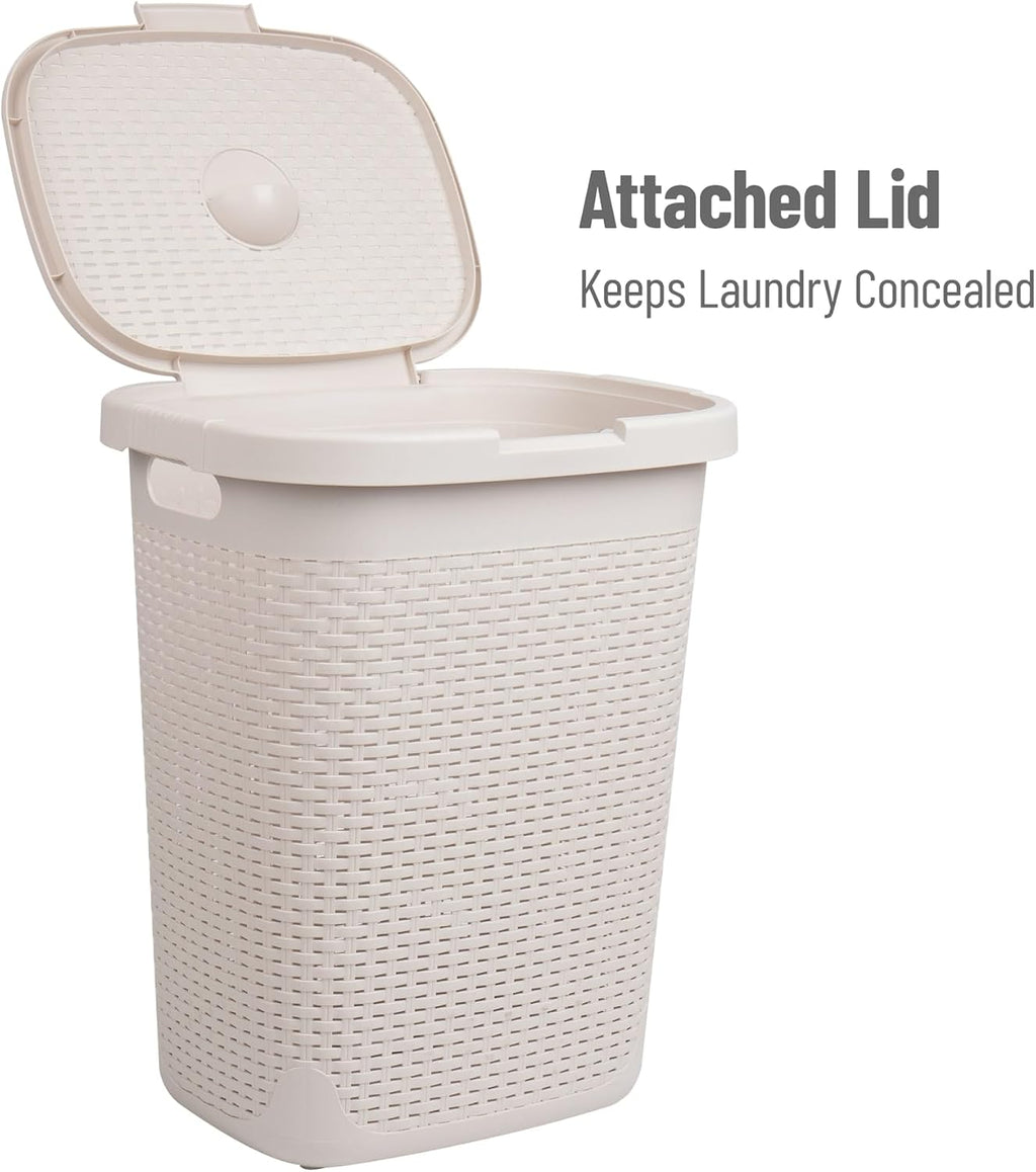 Mind Reader 50L Slim Laundry Hamper with Lid, Plastic, Ivory
