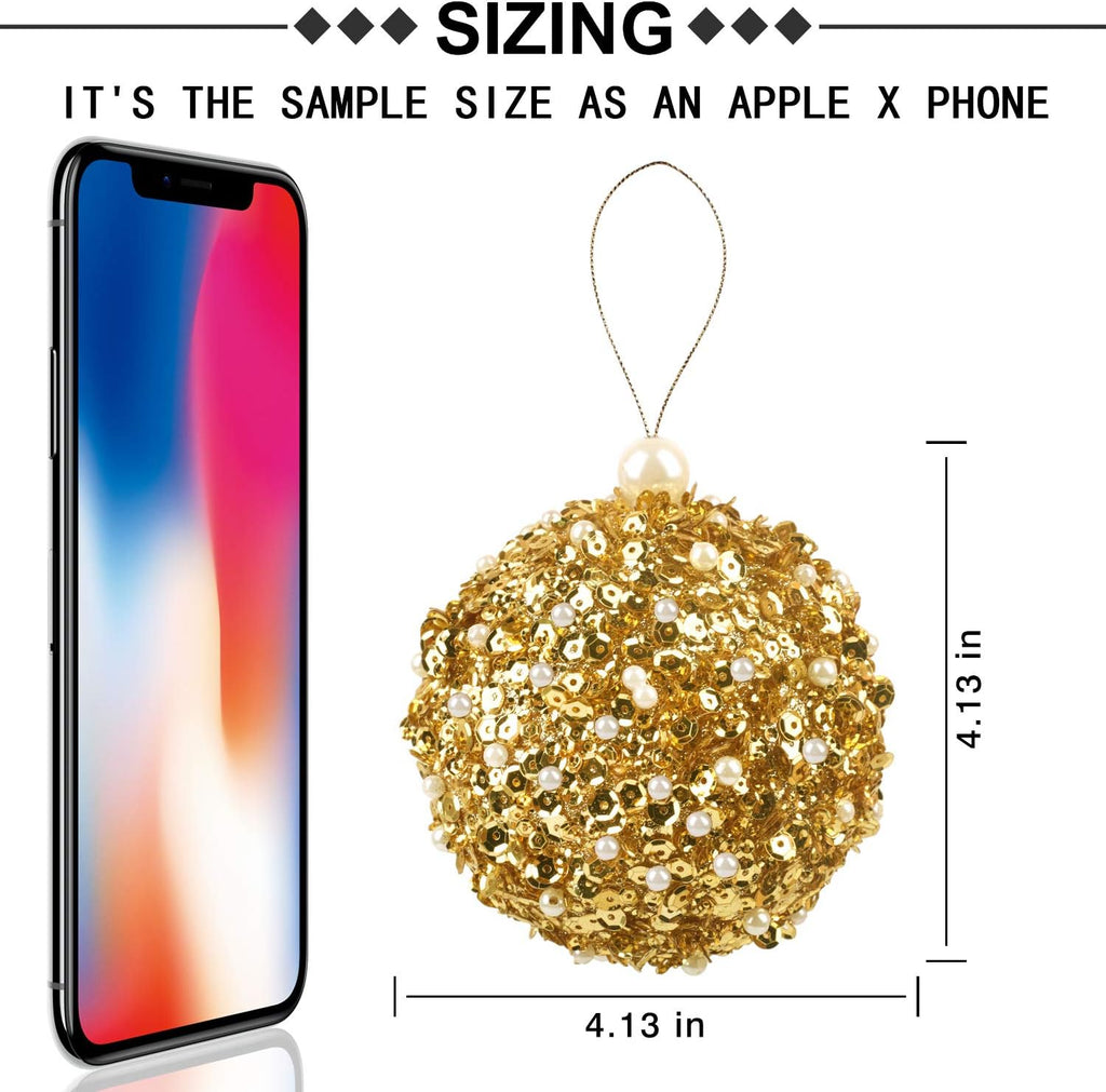 4.25" Christmas Ball Ornaments, 4pc Set Gold Shatterproof Christmas Decorations Tree Balls for Xmas Trees Wedding Party Holiday Decorations (Gold)