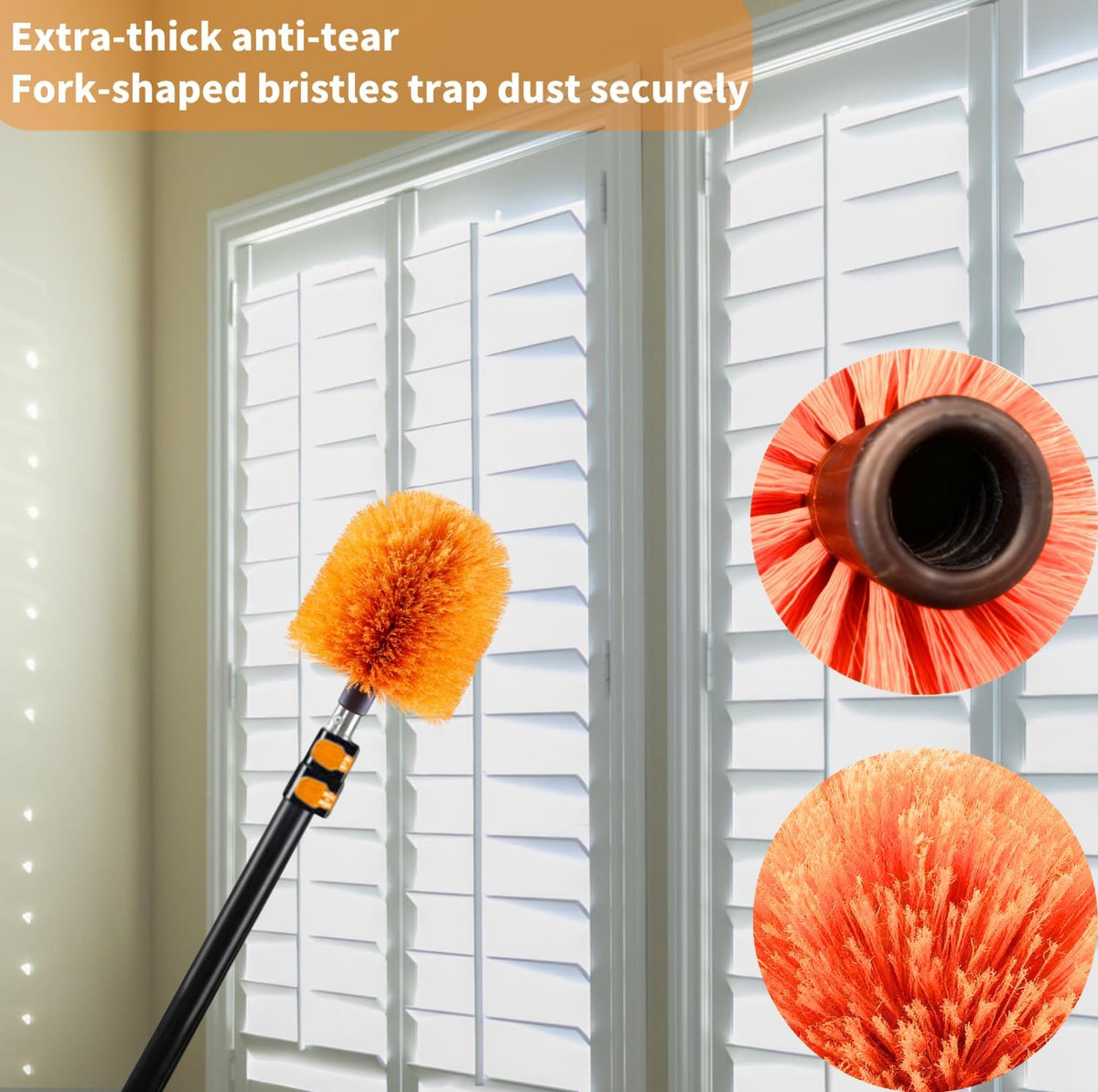 4 Pack Screw on Webster Cobweb Duster Head for Pole,Spider Web Brush, Cobweb Duster Head Attachment,Fits Standard 3/4 inch Threaded Poles (4, Orange)