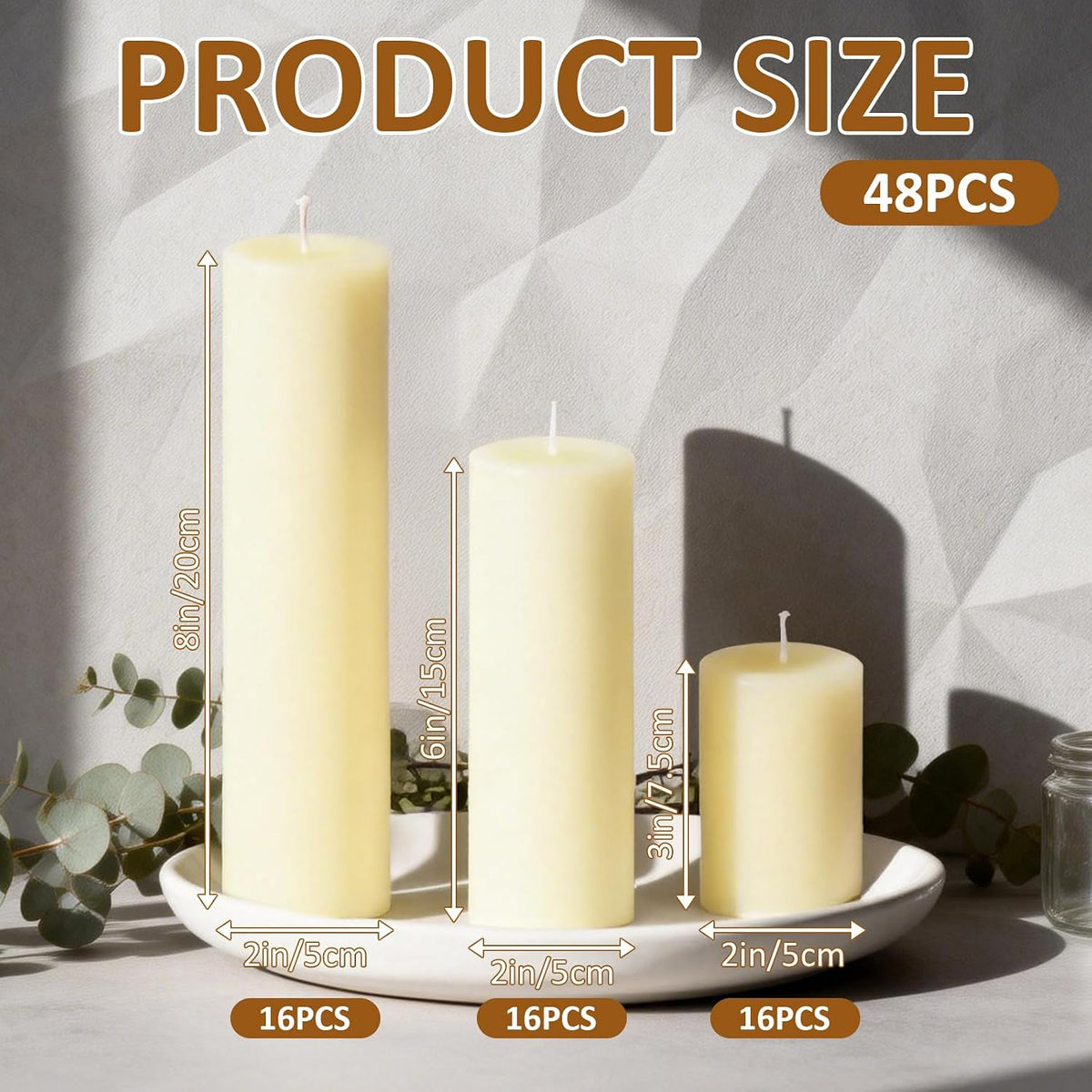 48-Pack Ivory Unscented Pillar Candle Set