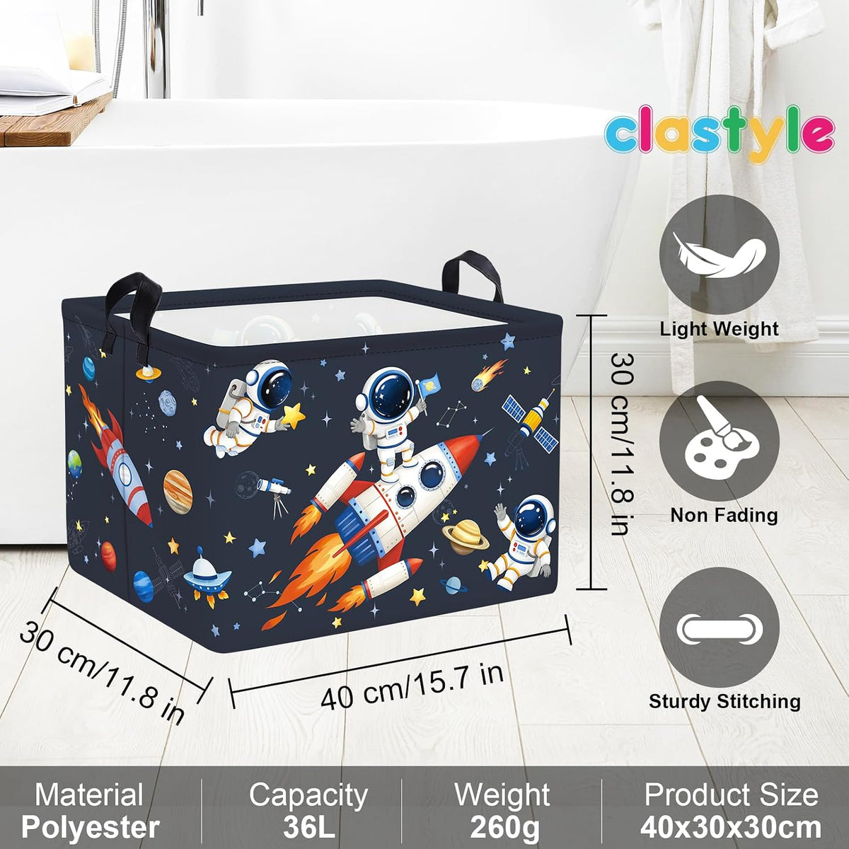 Clastyle Kid Storage Basket Cosmic Space Foldable Laundry Hamper, 36L