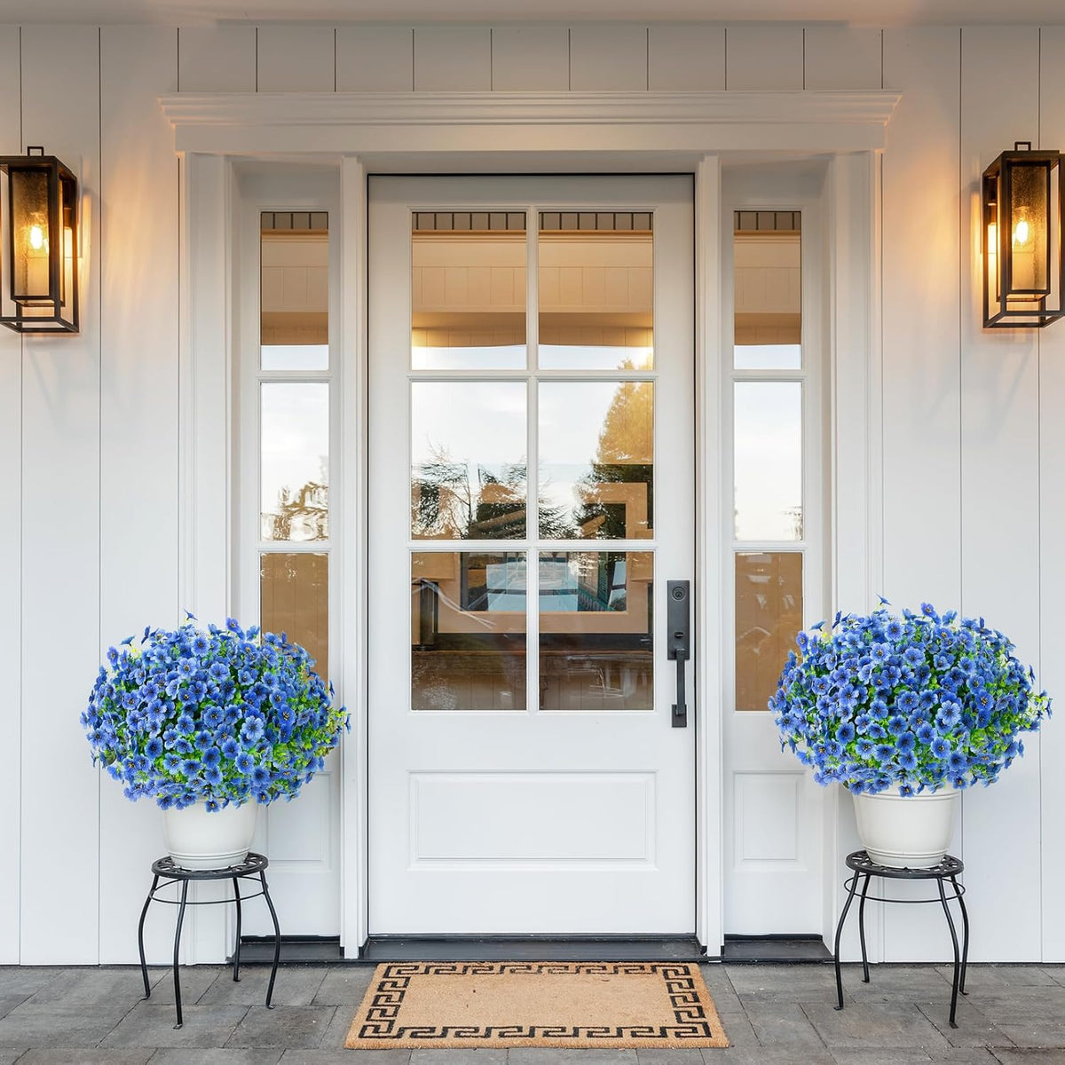 12 Bundles Artificial Flowers for Outdoors, Fake Silk Plastic Flowers for Outside, UV Resistant Faux Plants for Outside Garden Porch Window Home Planters Decoration (Blue)