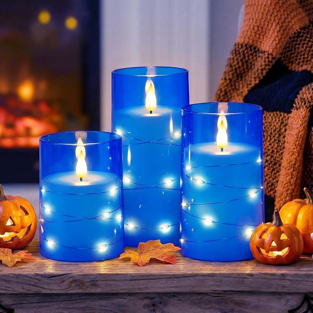 Homemory Flickering Flameless Candles, Blue LED Pillar Candles with Remote