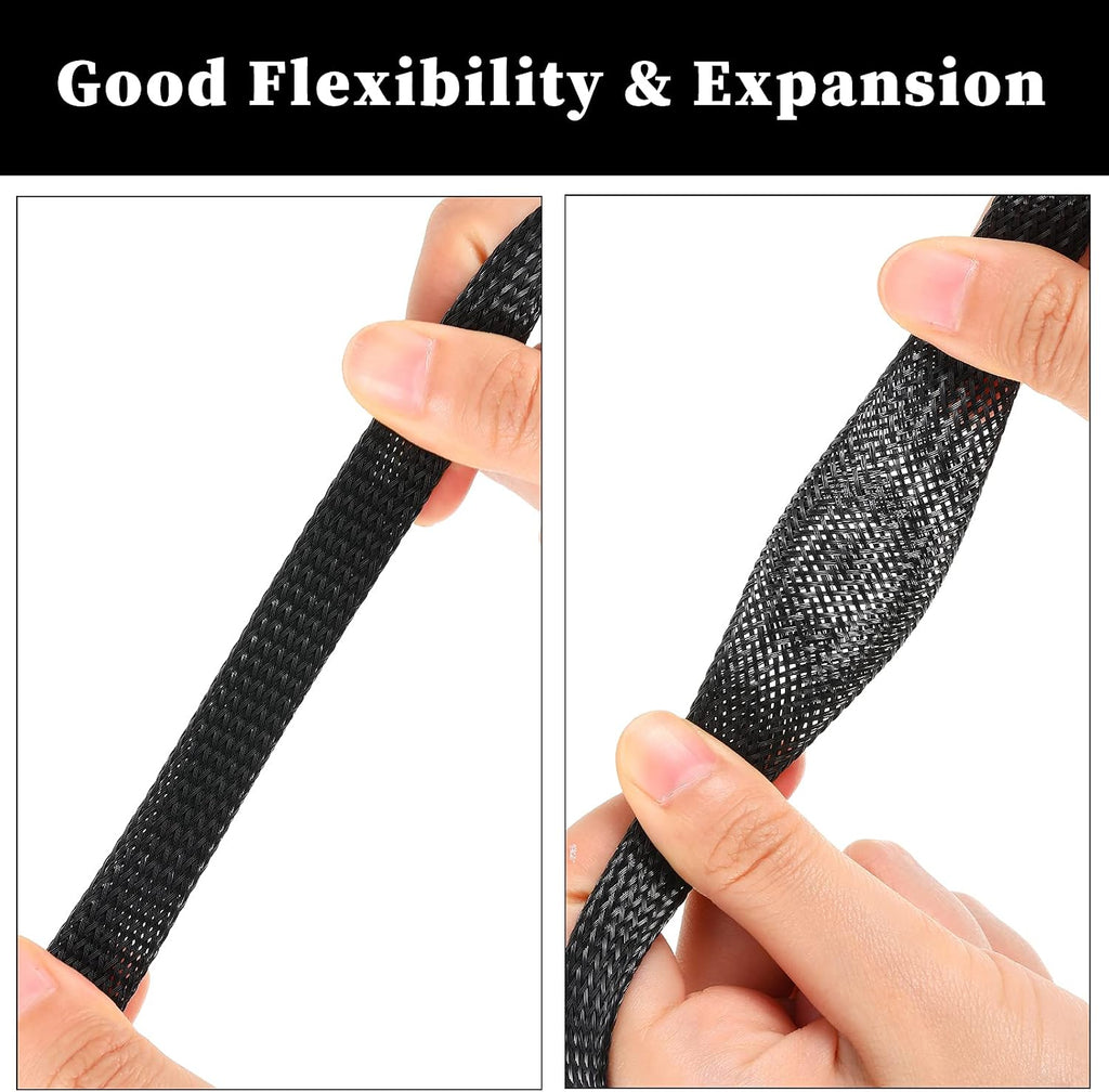 Xuniea 96ft Wire Loom Braided Cable 1/4, 3/4, 1 Inch,Black and Red