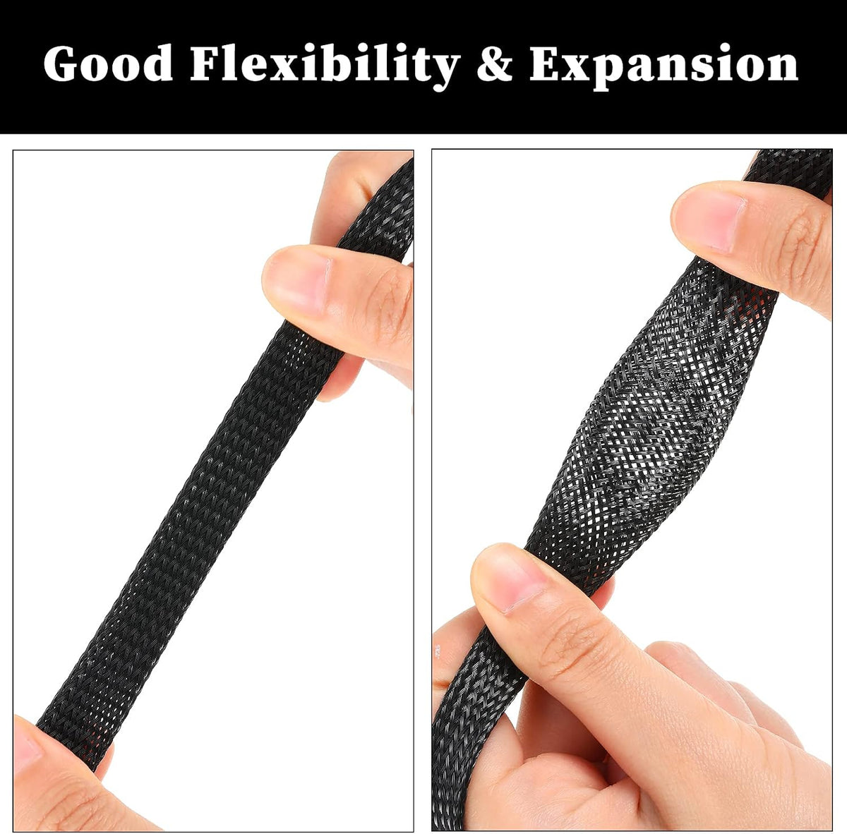 Xuniea 96ft Wire Loom Braided Cable 1/4, 3/4, 1 Inch,Black and Red