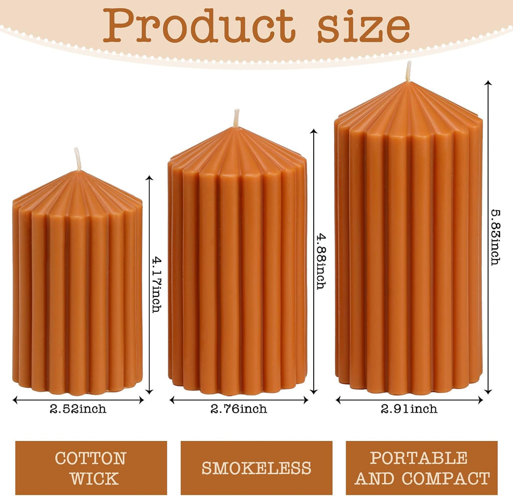 Brown Pillar Candles Set of 3, Fall Thanksgiving Candle Decor