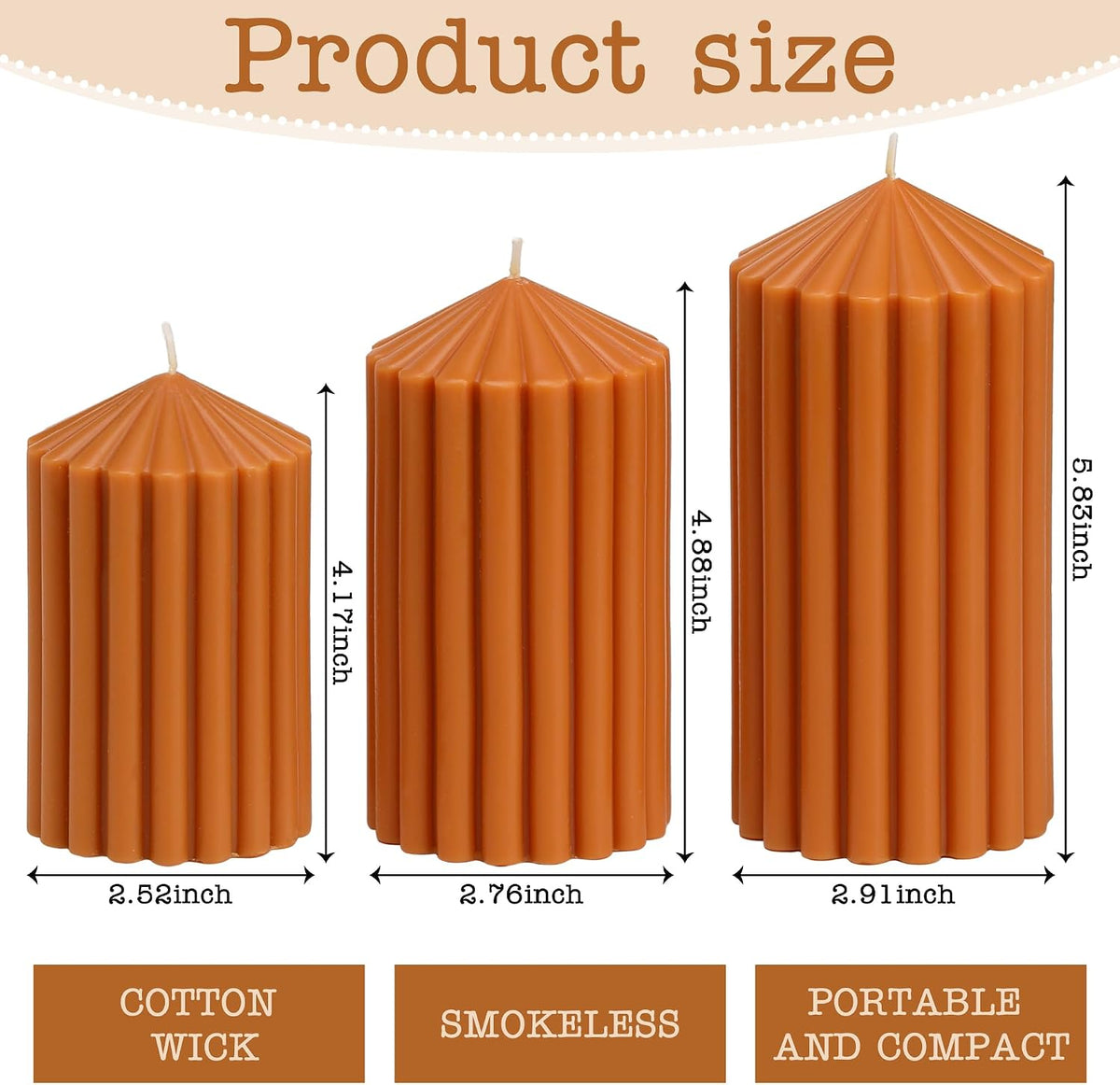 Brown Pillar Candles Set of 3, Fall Thanksgiving Candle Decor
