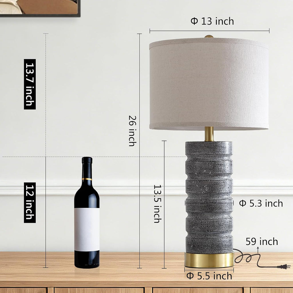 AIEAMPDO 26" Travertine Resin Table Lamps for Bedroom Set of 2, Gray