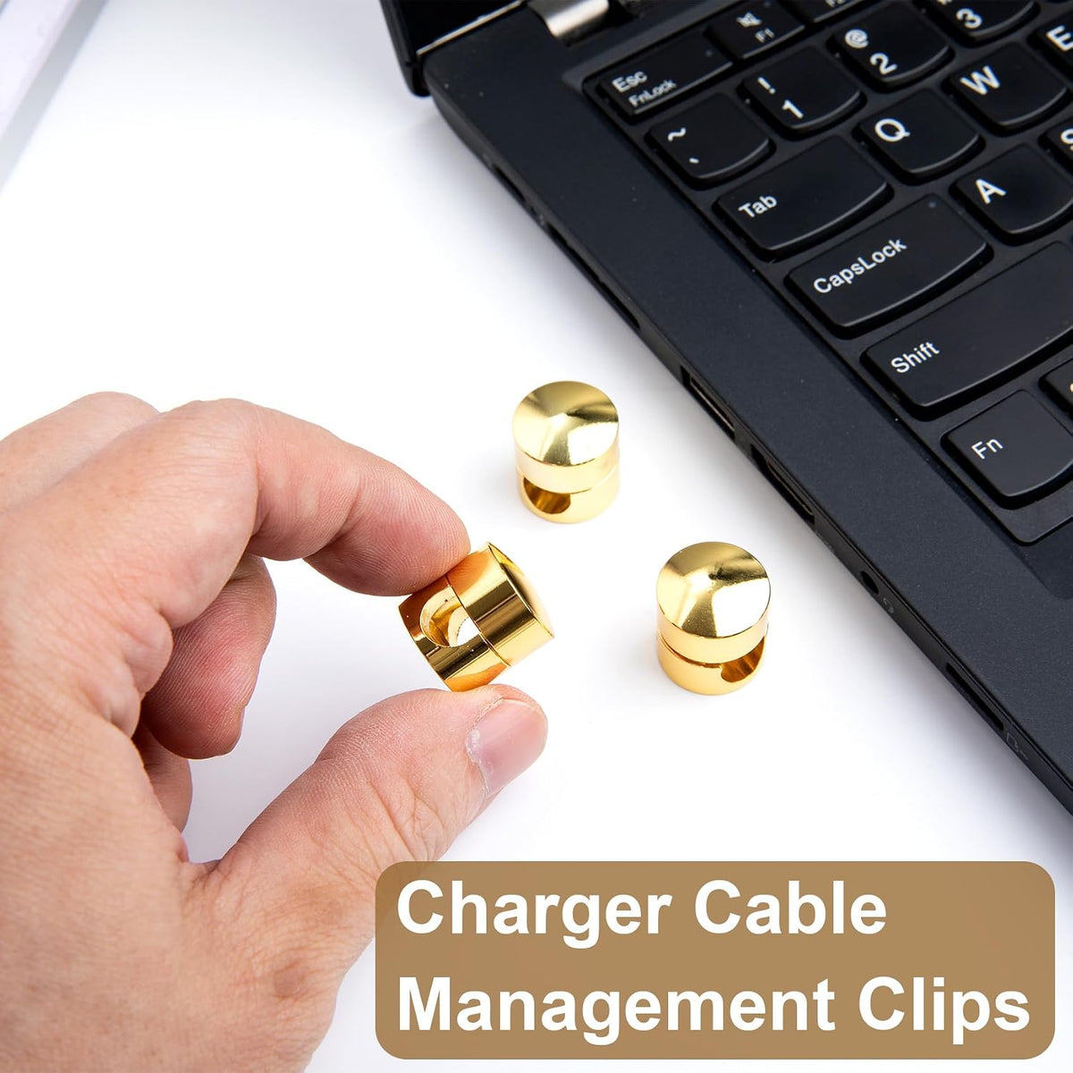 HINZIC 3Pack Cable Anchors for Desk, Metal Gold Phone Cord Holder, 2-in-1 Adhesive Cord Clips Adjustable Aluminum Wire Organizers Charger Management for Nightstand Office Home Desktop Wall