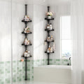 YCIA&DONE 360° Rotating Corner Shower Caddy Tension Pole, 4 Tiers Shower Organizer for Bathroom Shelf Bathtub, Adjustable Standing Shower Rack, Easily Assemble, 34-124 Inch Height, Black