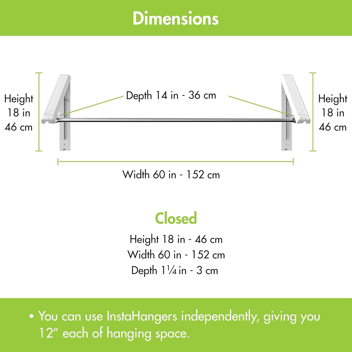 QuikCLOSET Wall Mounted Drying Rack - 36–60" Telescopic & Foldable