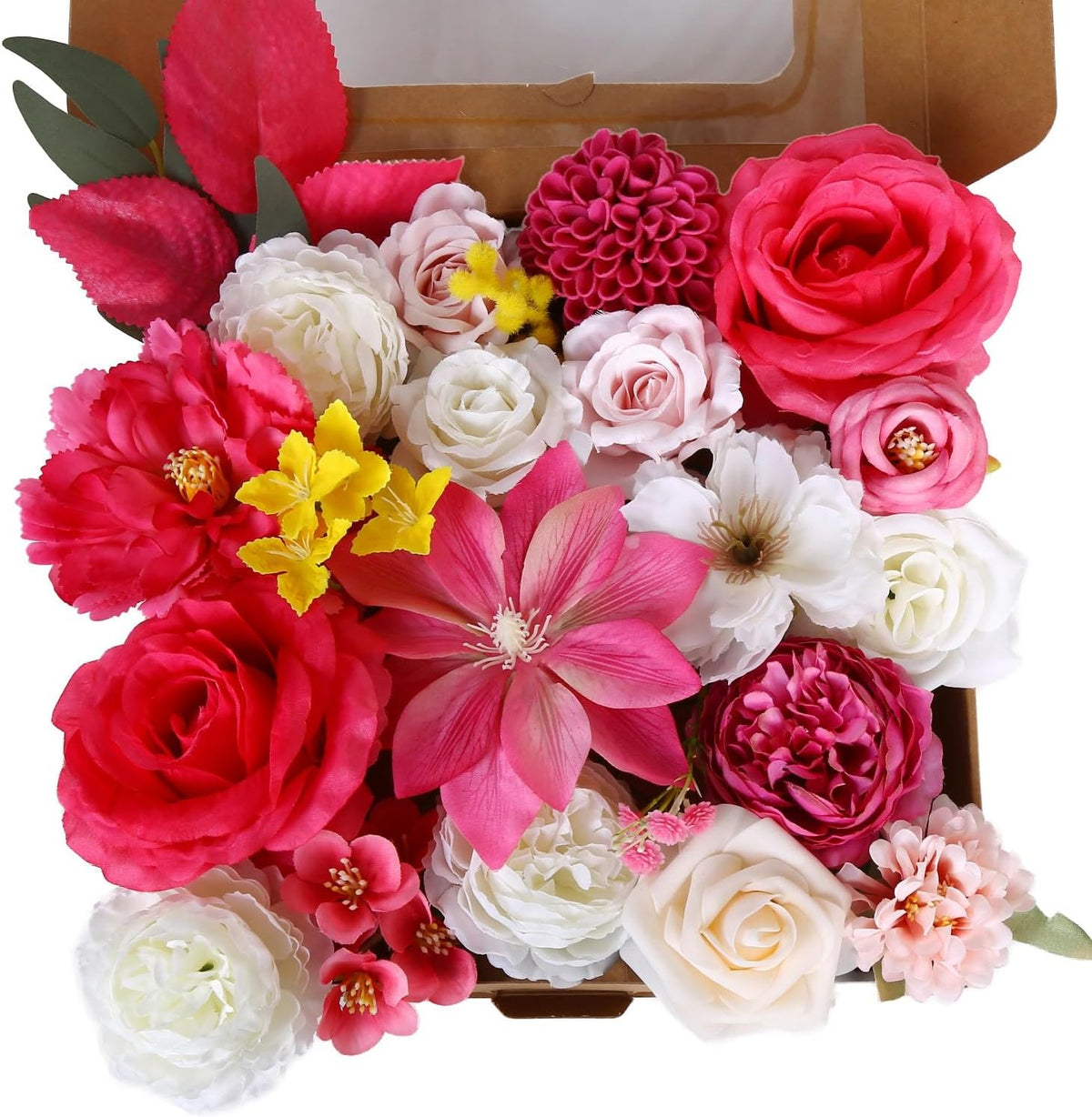 Artificial Flower Combo Hot Pink Silk Flowers for DIY Wedding Bridal Bouquets Table Cake Arch Floral Arrangement Table Centerpieces Baby Shower Party Home Decor