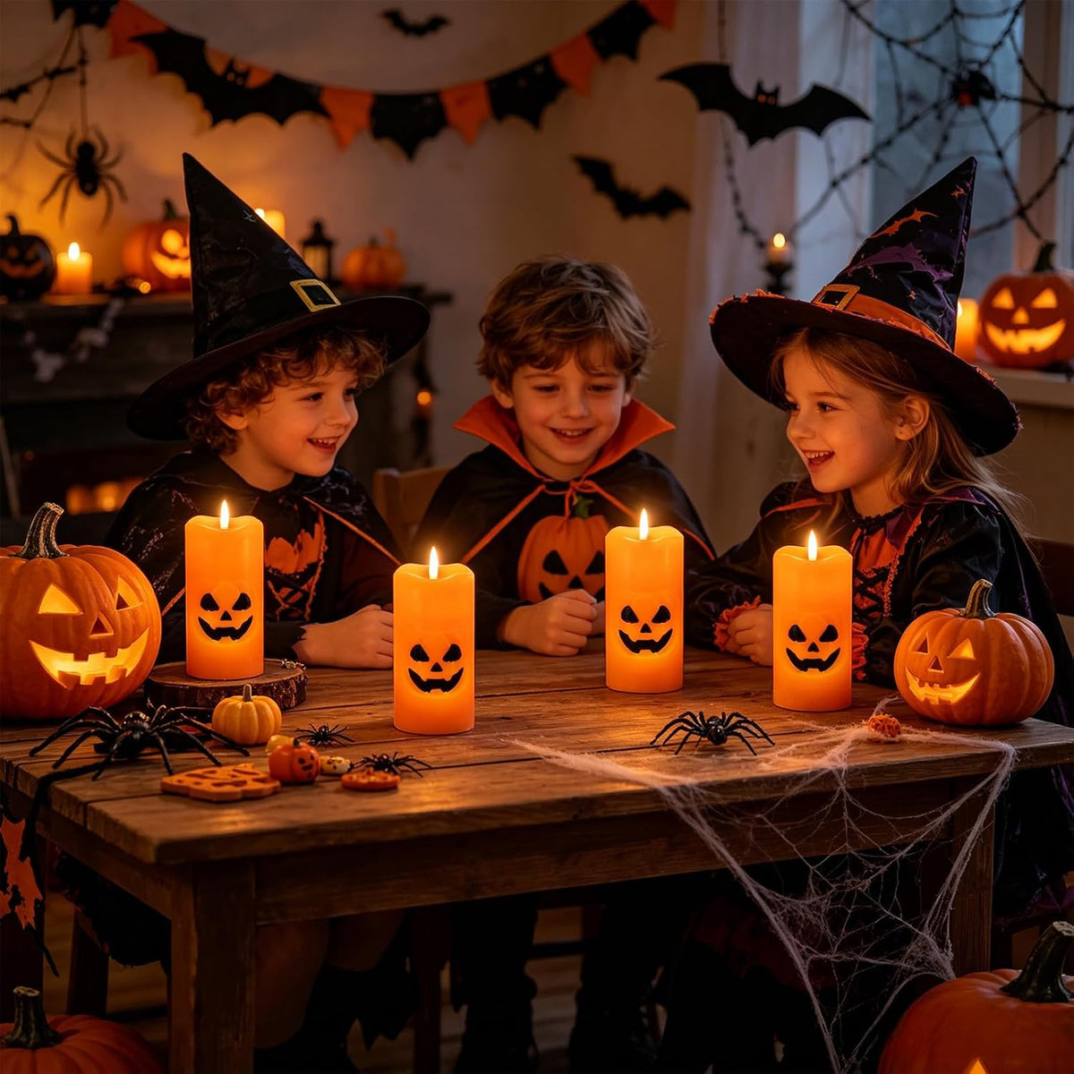 Eldnacele Halloween Pumpkin Flameless LED Pillar Candles with 6 Hour Timer