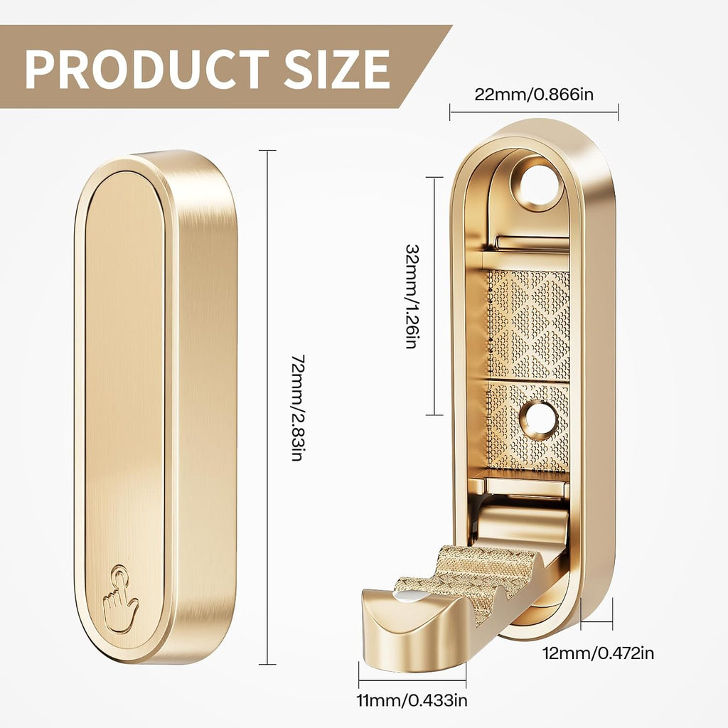 Folding Coat Hooks, Zinc Alloy Foldable Gold Wall Hooks Heavy Duty Bathroom Towel Hooks Flip Down Towel Hooks for Hanging Coat Towels Clothes Hat Bags Keys 2 Pack (6, Golden)