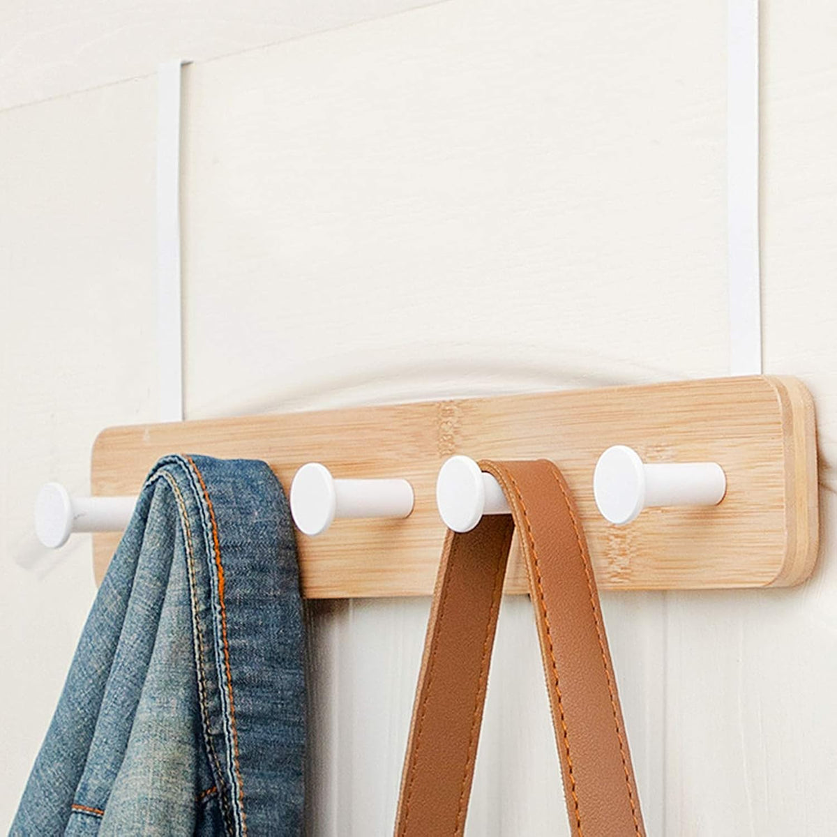Badiano Over The Door Hook Hanger, 5 Metal Hooks, Natural Coat Rack, 15"