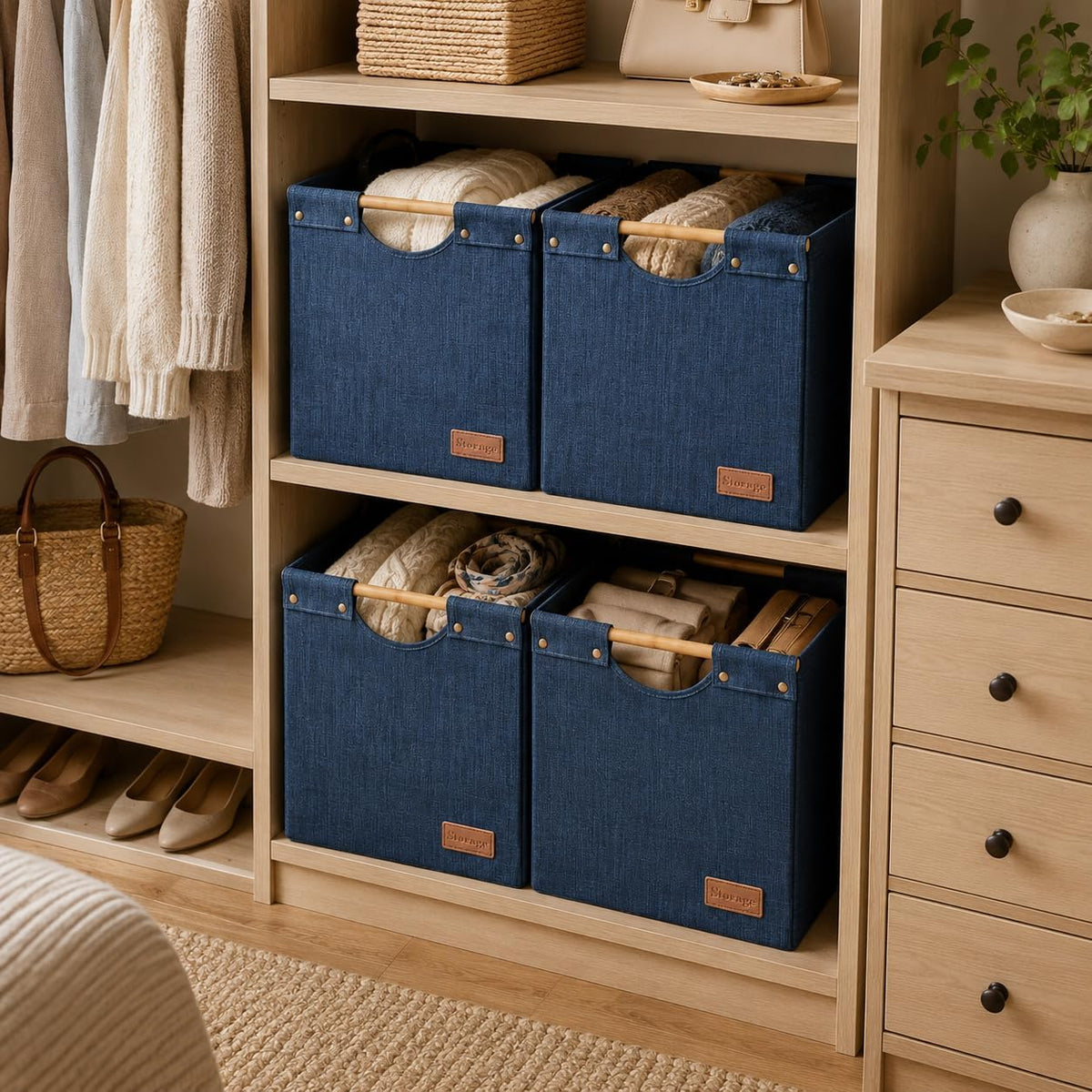 KAKAMAY Cube Storage Bin 13x15x13 Storage Cubes for Kallax 4-Pack Dark Blue