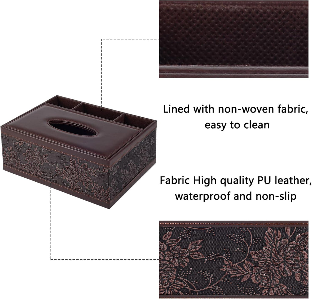 Multifunction PU Leather Tissue Box Holder/Cover Rectangular Upgrade Large Size Stationery Napkin Remote Control Storage Box,Facial Tissue Dispenser Organizer Caddy Home Office Supplies (Retro)