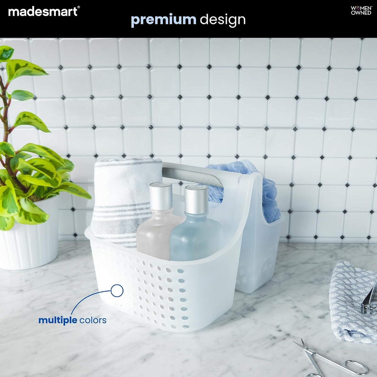 madesmart Shower Tote with Soft Grip Handle, Smoke