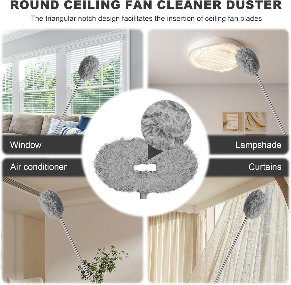 Ceiling Fan Cleaner Duster, Adjustable Microfiber Duster, 2 Dusters Gray