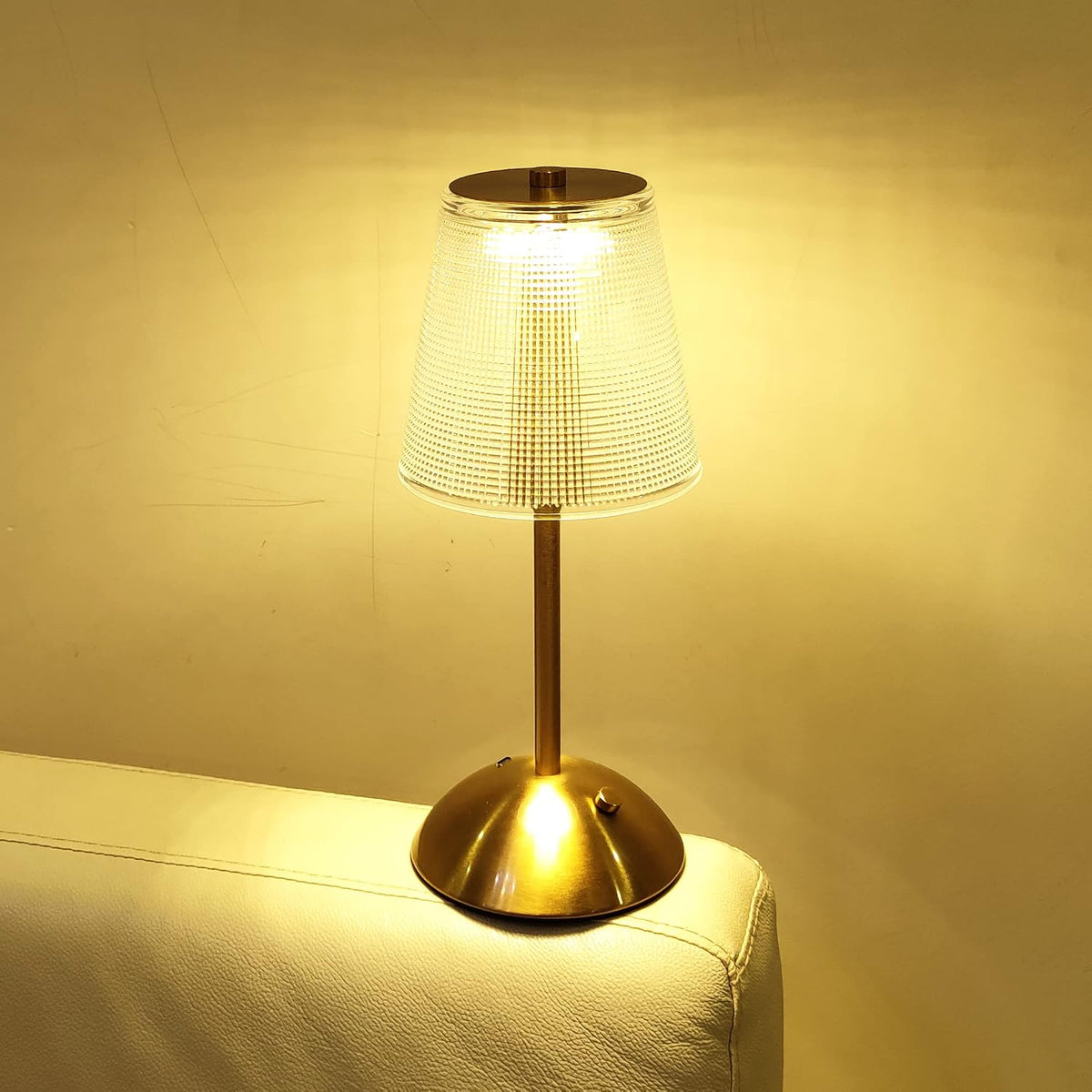 Cordless Rechargeable Metal Table Lamp, Cube Shade, Gold