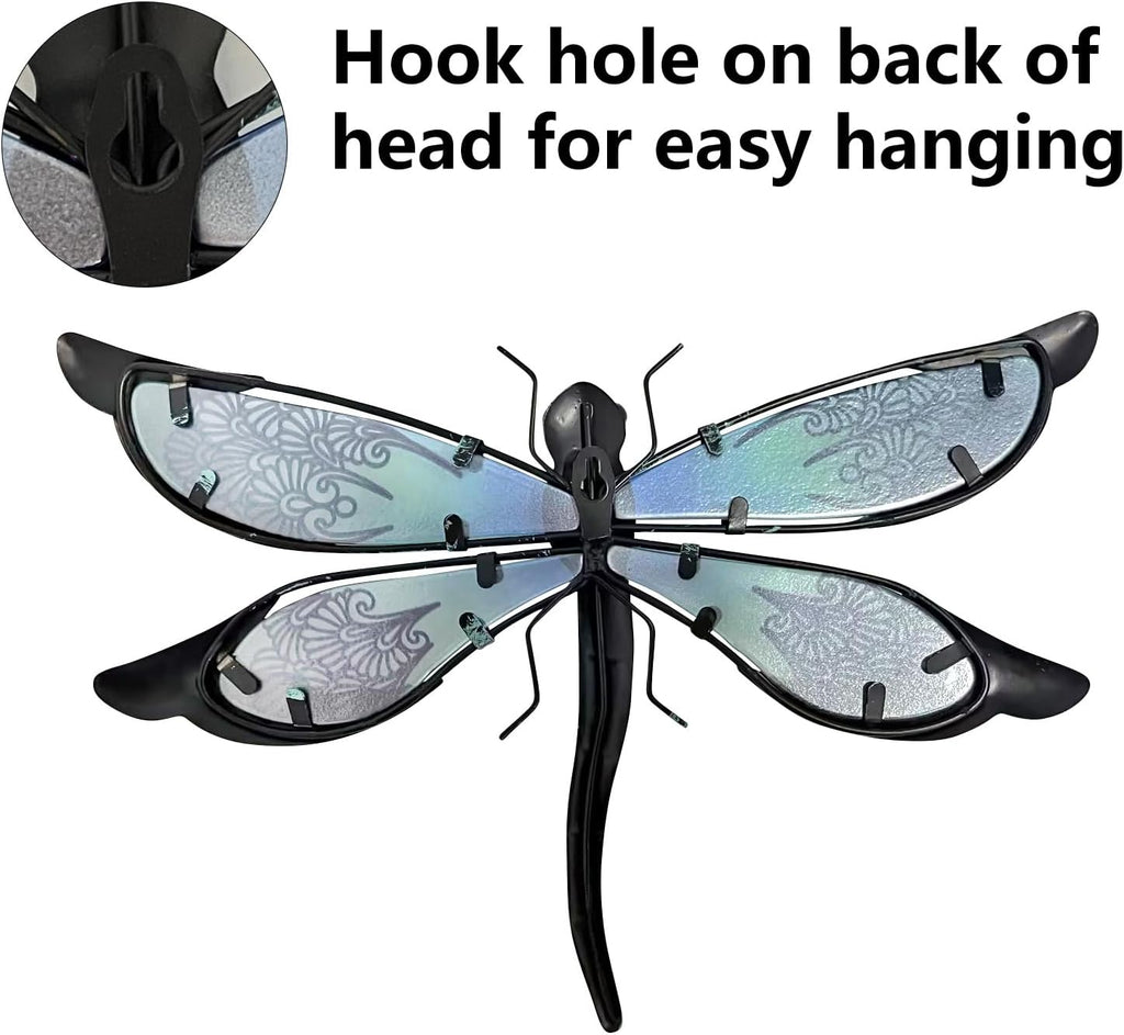 LIFFY Glass Metal Dragonfly Wall Decor Pair - Outdoor Wall Art for Garden and Home - Hanging Decor Gifts for Women, Light Blue