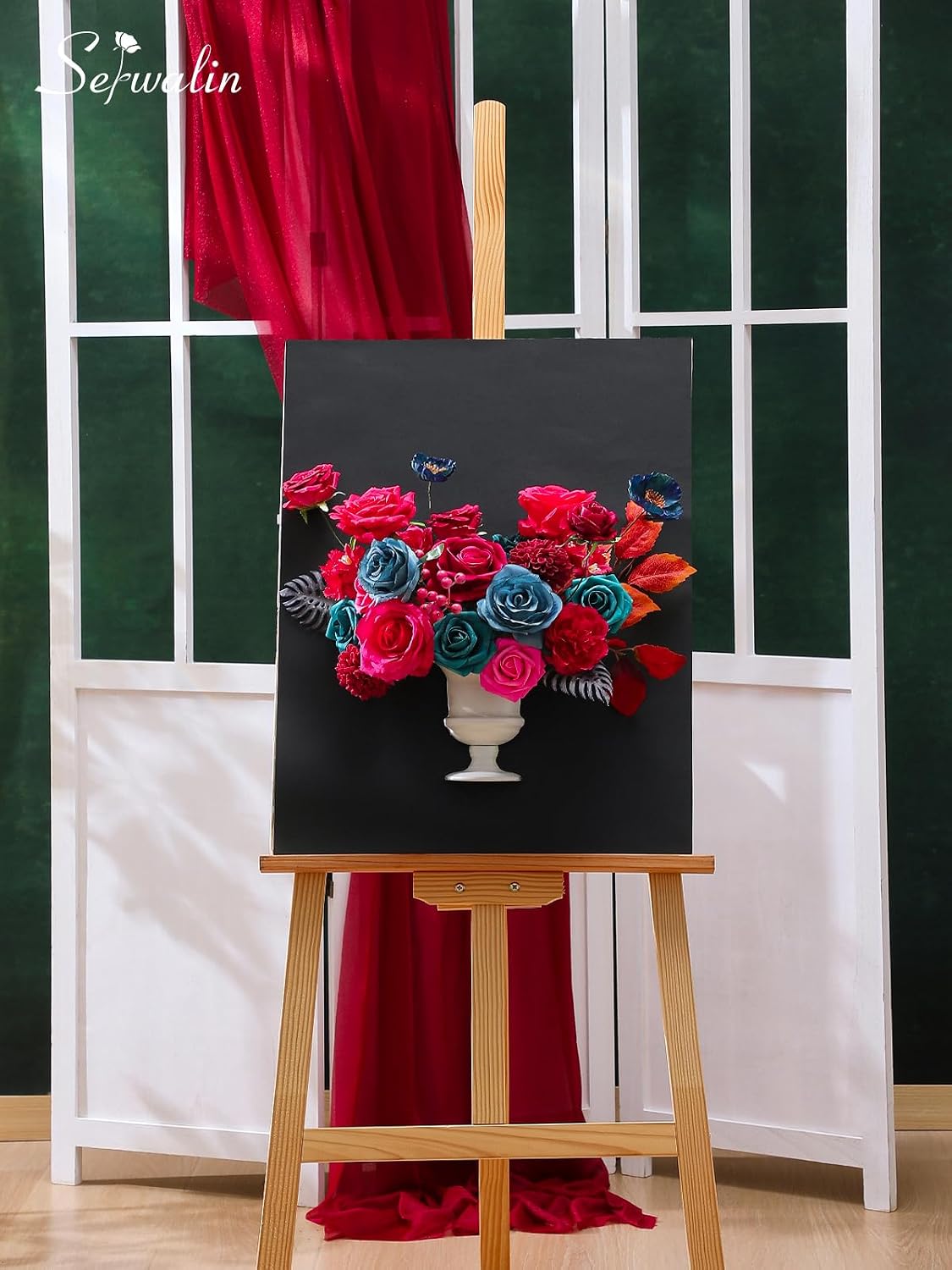 Serwalin Artificial Hot Pink & Teal Flowers Magenta Silk Flower for Wedding
