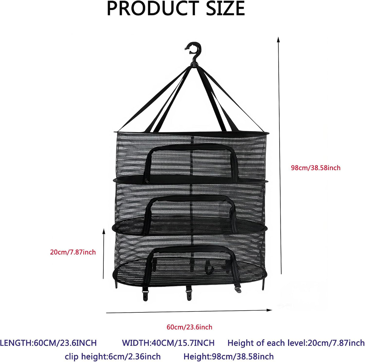Herb Drying Rack 3-Tier Hanging mesh Dry Rack Foldable with 8 Clips