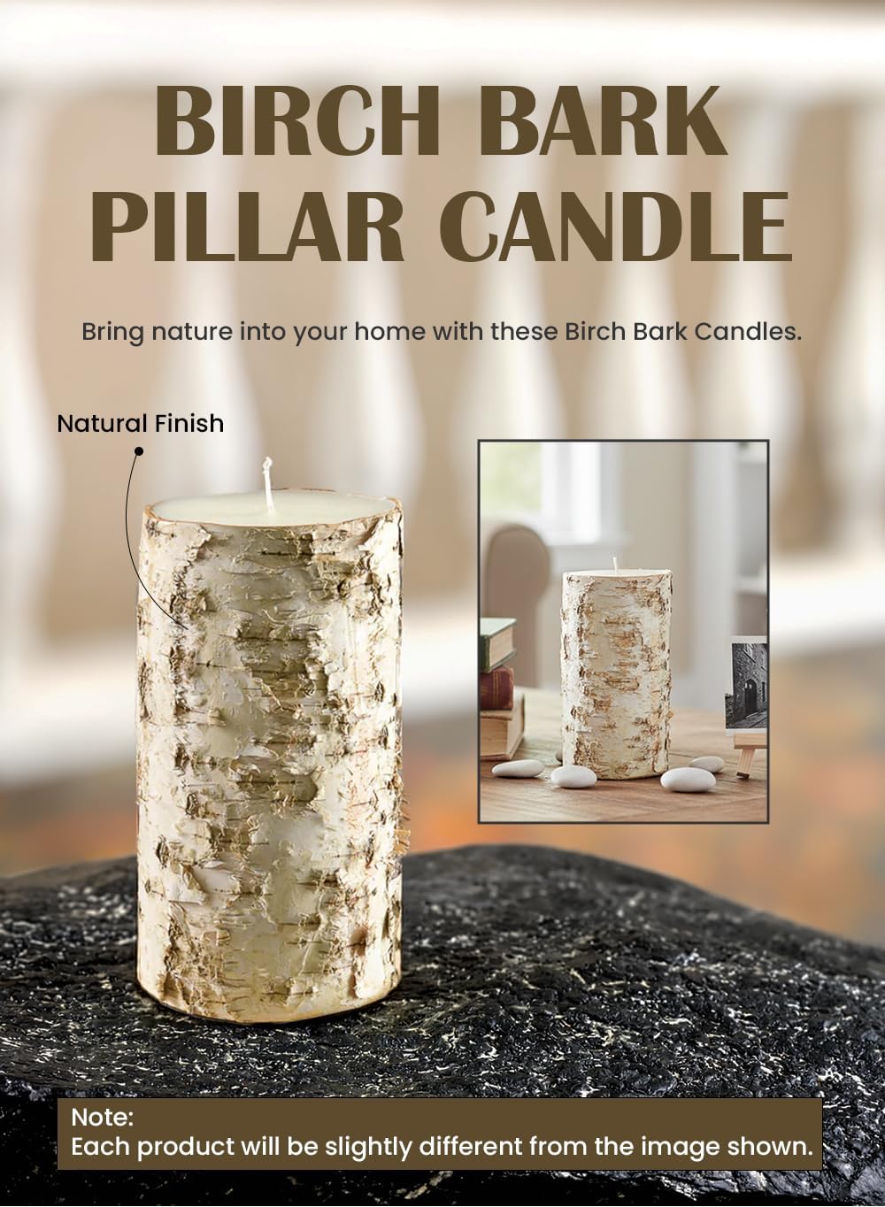 Serene Spaces Living Birch Bark Candle – Pillar Style Candle Brings Nature Indoors, Ideal for Weddings, Parties, Events, Restaurants, Home Decor, 4" in Diameter & 8" Tall